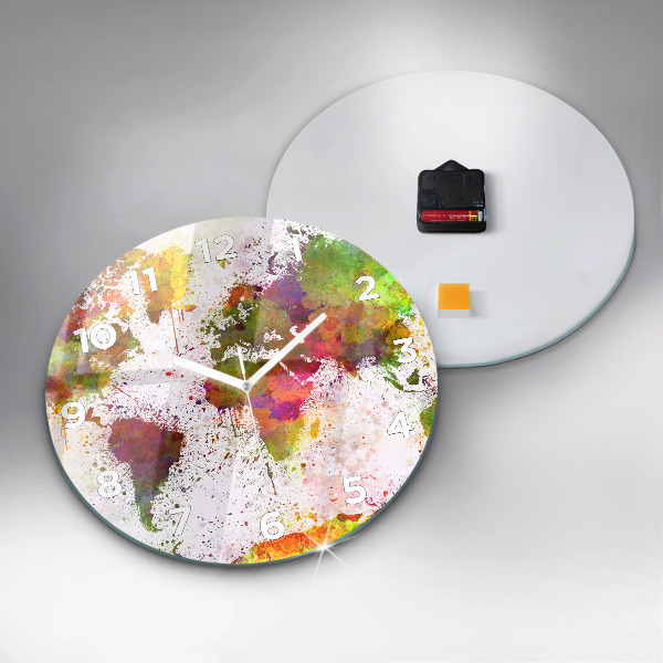Kulaté skleněné hodiny s fotkou Akvarelová mapa světa