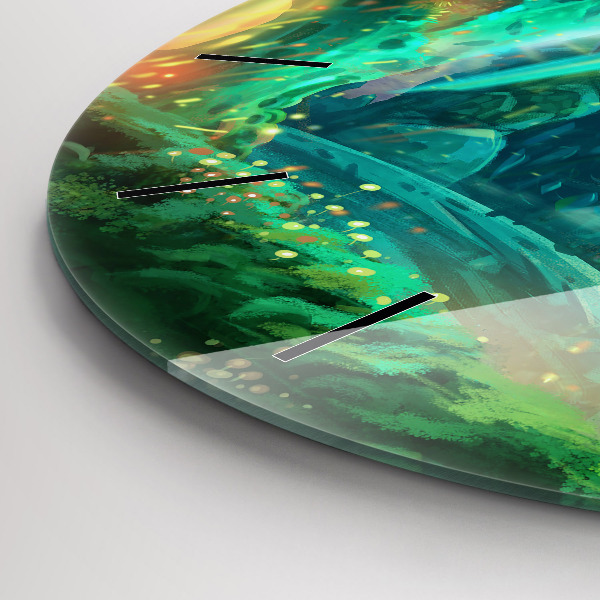 Kulaté skleněné hodiny s fotkou Děti v lese