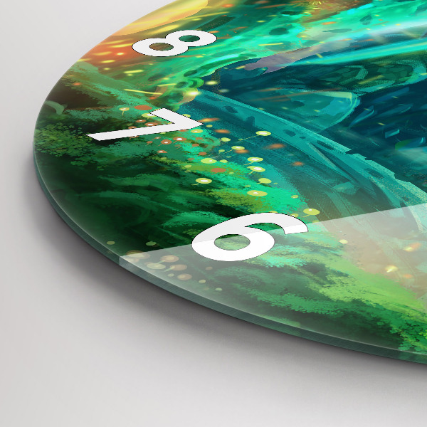 Kulaté skleněné hodiny s fotkou Děti v lese