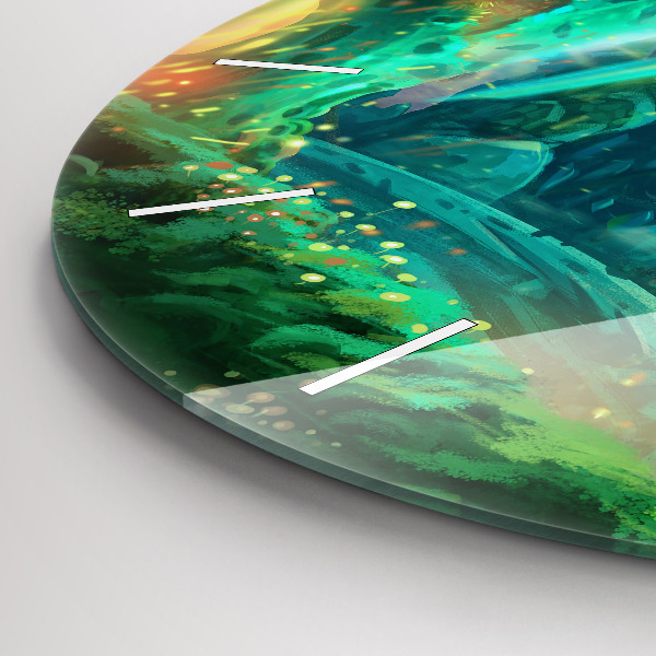 Kulaté skleněné hodiny s fotkou Děti v lese