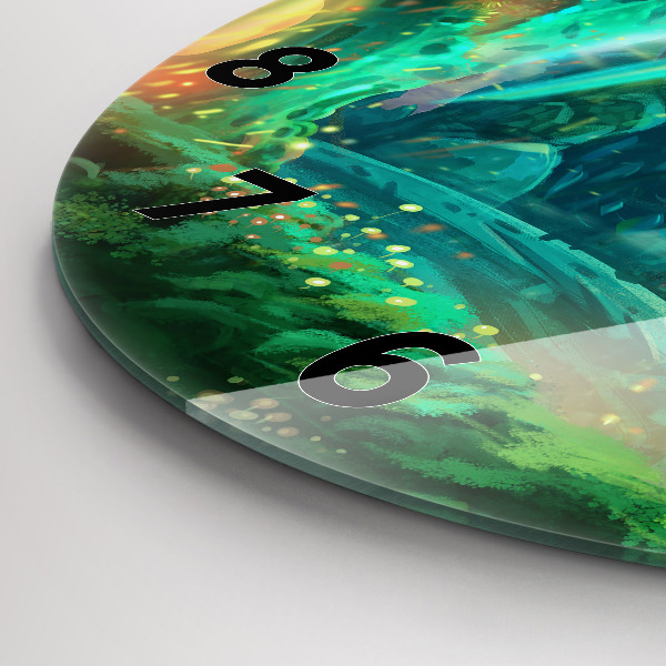 Kulaté skleněné hodiny s fotkou Děti v lese