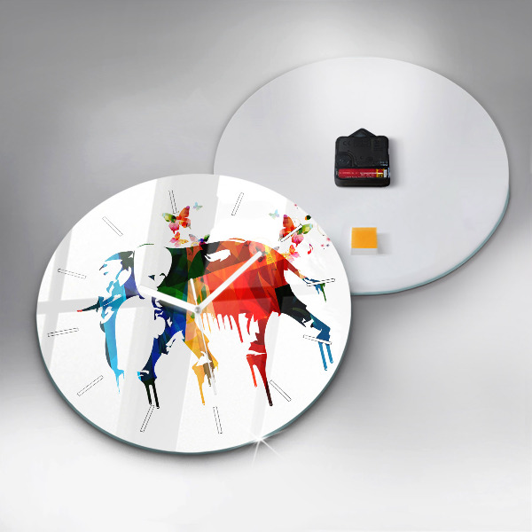 Kulaté skleněné hodiny s fotkou Barevný malovaný slon