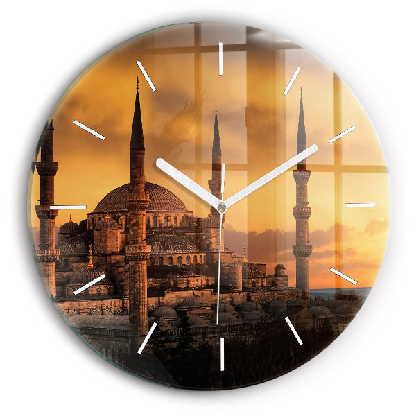 Kulaté skleněné hodiny s fotkou Istanbulská mešita