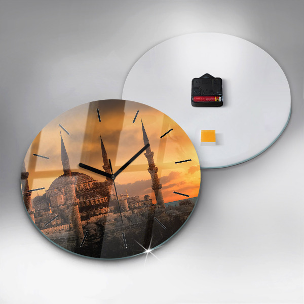 Kulaté skleněné hodiny s fotkou Istanbulská mešita