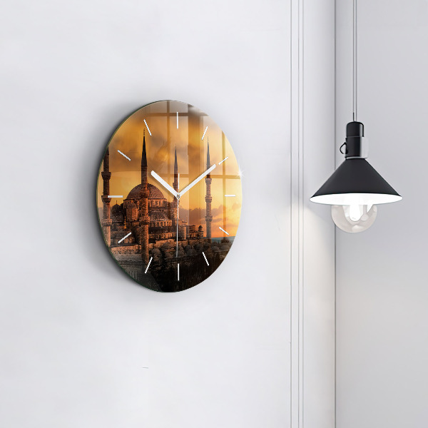 Kulaté skleněné hodiny s fotkou Istanbulská mešita
