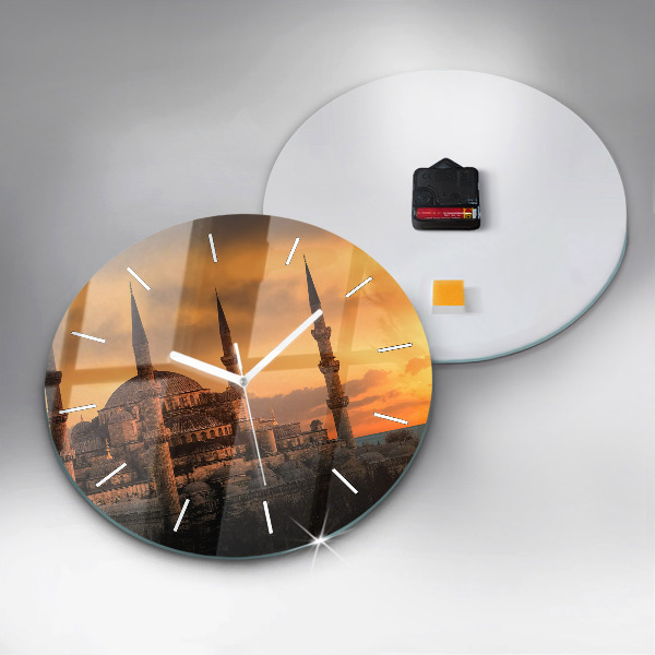 Kulaté skleněné hodiny s fotkou Istanbulská mešita
