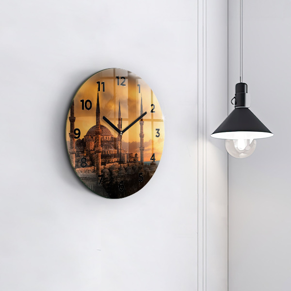 Kulaté skleněné hodiny s fotkou Istanbulská mešita