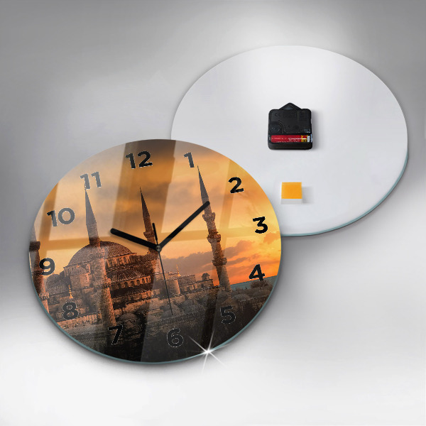 Kulaté skleněné hodiny s fotkou Istanbulská mešita
