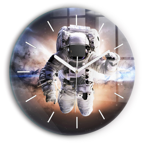 Kulaté skleněné hodiny s fotkou Astronaut ve vesmíru