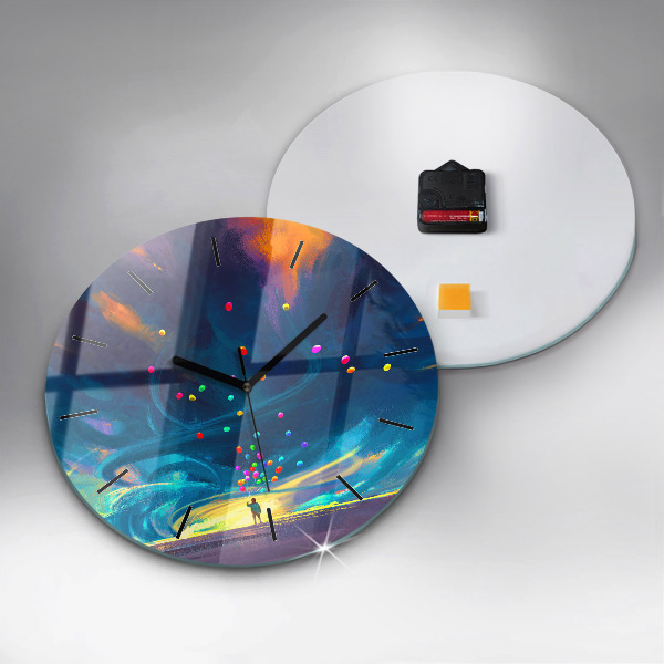 Kulaté skleněné hodiny s fotkou Dítě a balónky