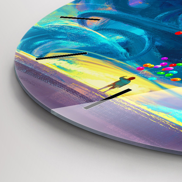 Kulaté skleněné hodiny s fotkou Dítě a balónky