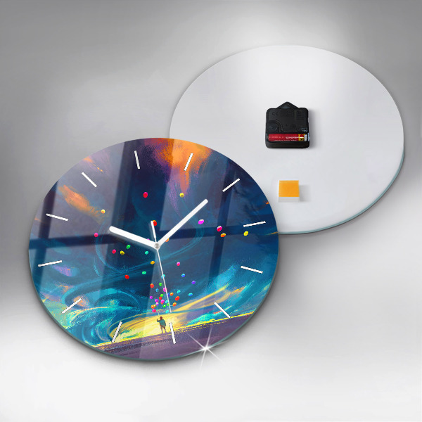 Kulaté skleněné hodiny s fotkou Dítě a balónky