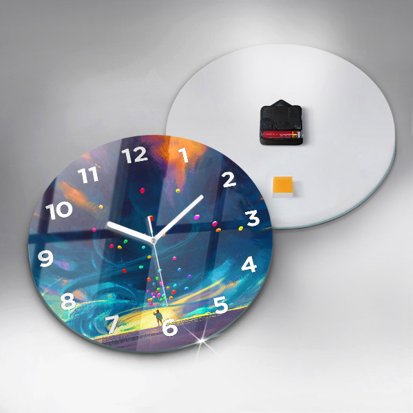 Kulaté skleněné hodiny s fotkou Dítě a balónky