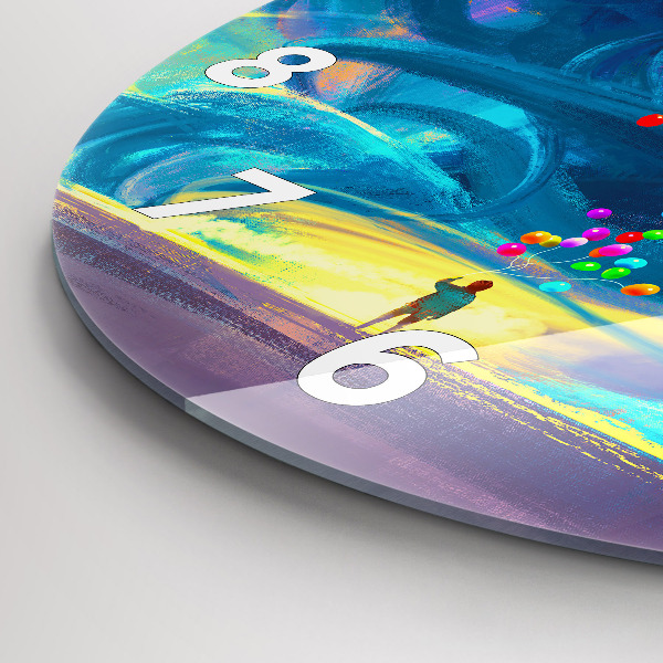 Kulaté skleněné hodiny s fotkou Dítě a balónky