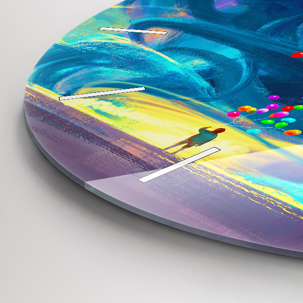 Kulaté skleněné hodiny s fotkou Dítě a balónky