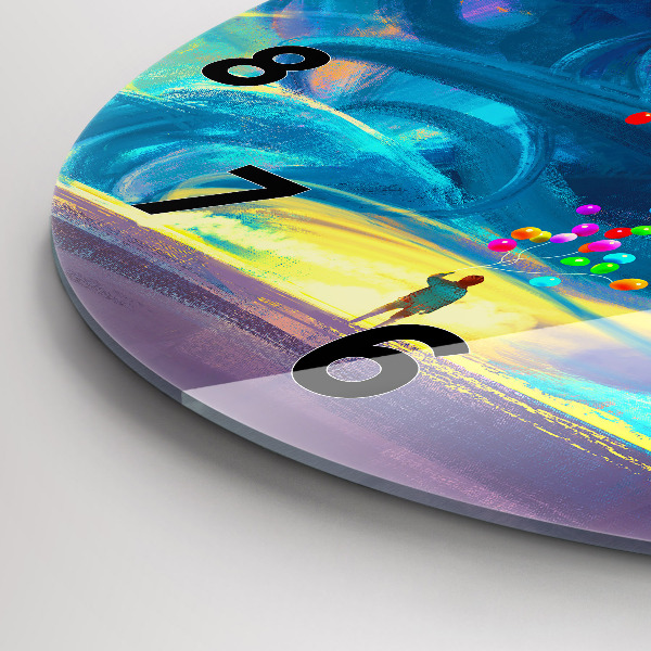 Kulaté skleněné hodiny s fotkou Dítě a balónky