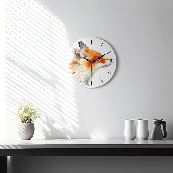 Kulaté skleněné hodiny s fotkou Akvarel mladá liška