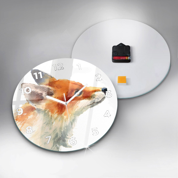 Kulaté skleněné hodiny s fotkou Akvarel mladá liška