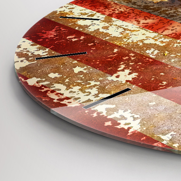 Kulaté skleněné hodiny s fotkou Vlajka USA ve vintage stylu