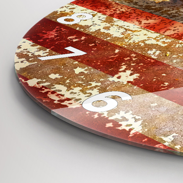 Kulaté skleněné hodiny s fotkou Vlajka USA ve vintage stylu