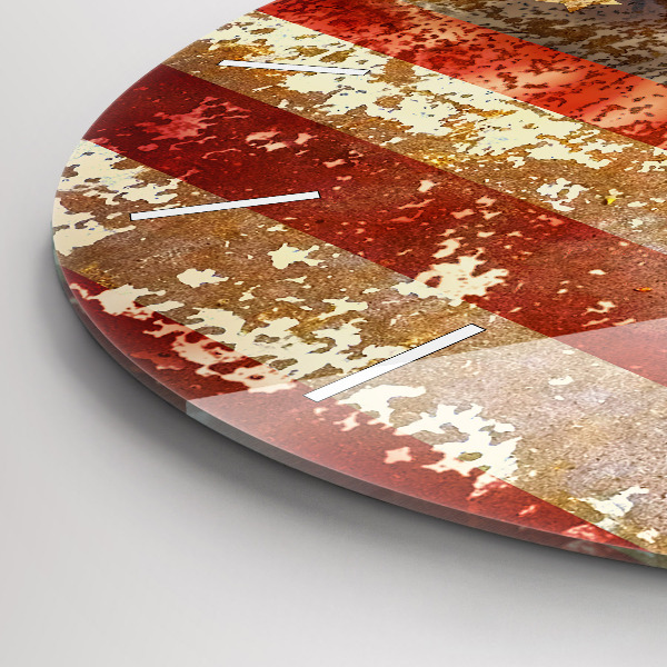 Kulaté skleněné hodiny s fotkou Vlajka USA ve vintage stylu