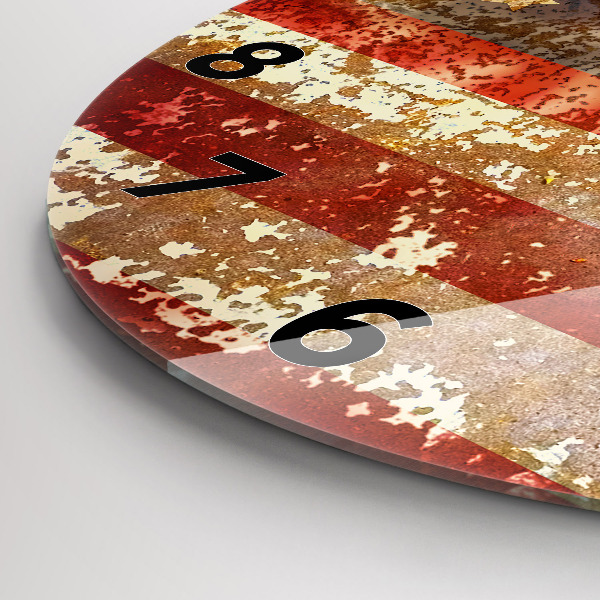 Kulaté skleněné hodiny s fotkou Vlajka USA ve vintage stylu