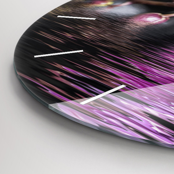 Kulaté skleněné hodiny s fotkou Květ orchideje na vodě