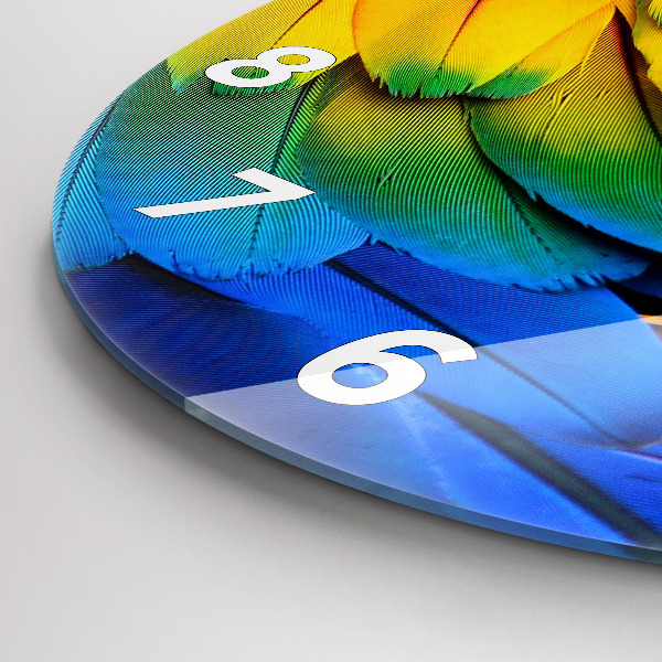 Kulaté skleněné hodiny s fotkou Barevná ptačí křídla