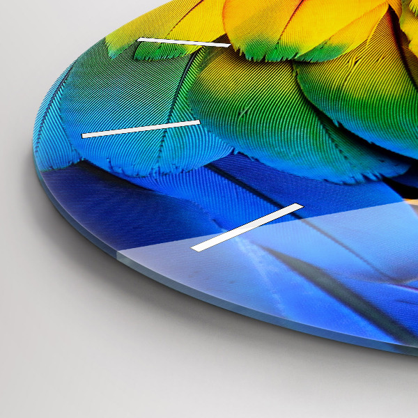 Kulaté skleněné hodiny s fotkou Barevná ptačí křídla