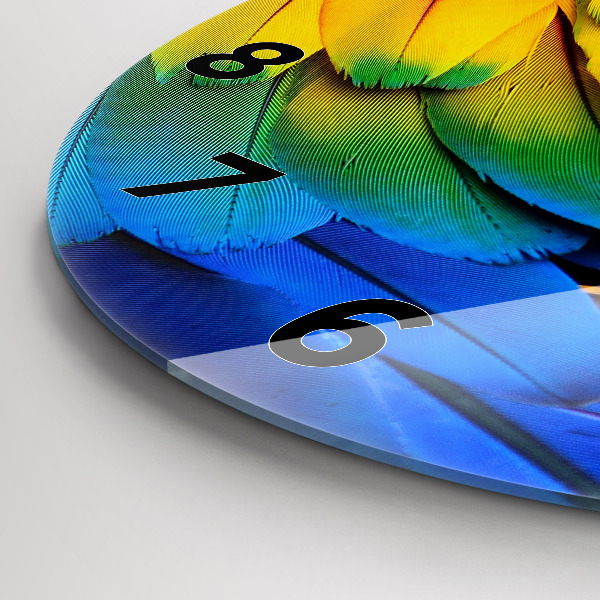 Kulaté skleněné hodiny s fotkou Barevná ptačí křídla