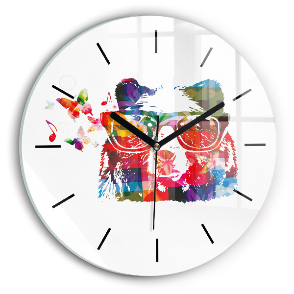 Kulaté skleněné hodiny s fotkou Hlava medvěda