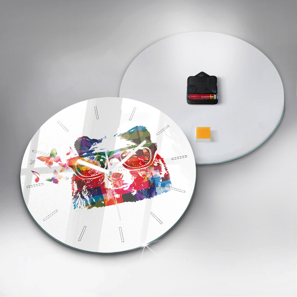 Kulaté skleněné hodiny s fotkou Hlava medvěda