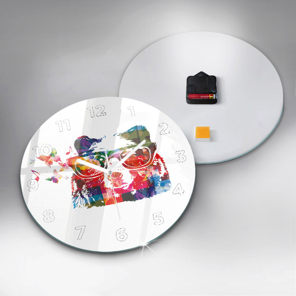 Kulaté skleněné hodiny s fotkou Hlava medvěda