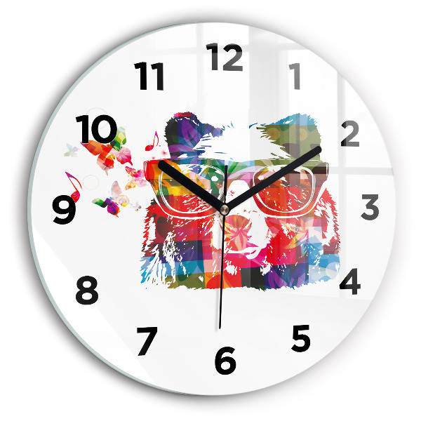 Kulaté skleněné hodiny s fotkou Hlava medvěda