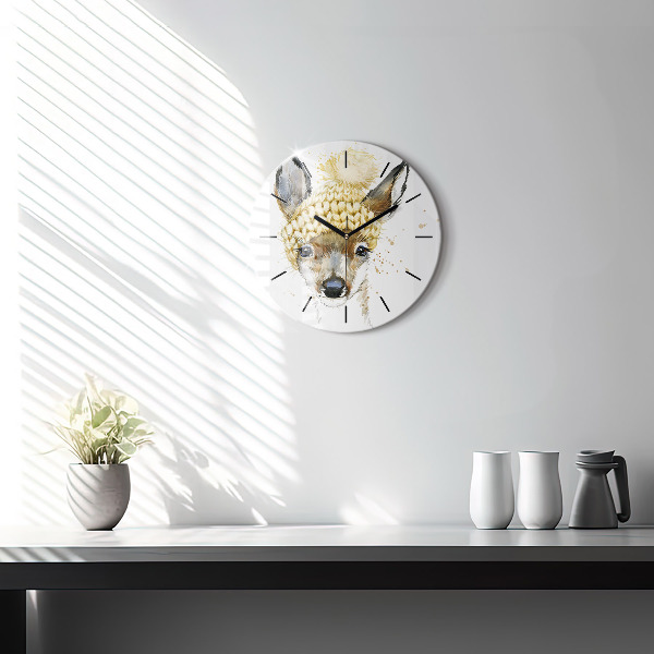 Kulaté skleněné hodiny s fotkou Jelen