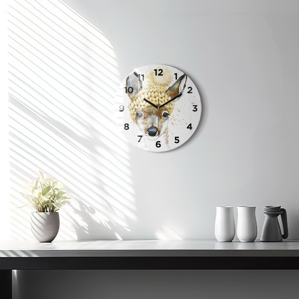 Kulaté skleněné hodiny s fotkou Jelen