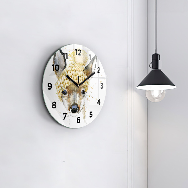 Kulaté skleněné hodiny s fotkou Jelen