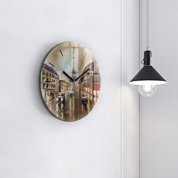 Kulaté skleněné hodiny s fotkou Architektura města Paříže