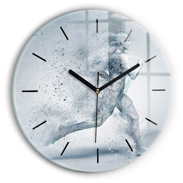 Kulaté skleněné hodiny s fotkou Běžící muž