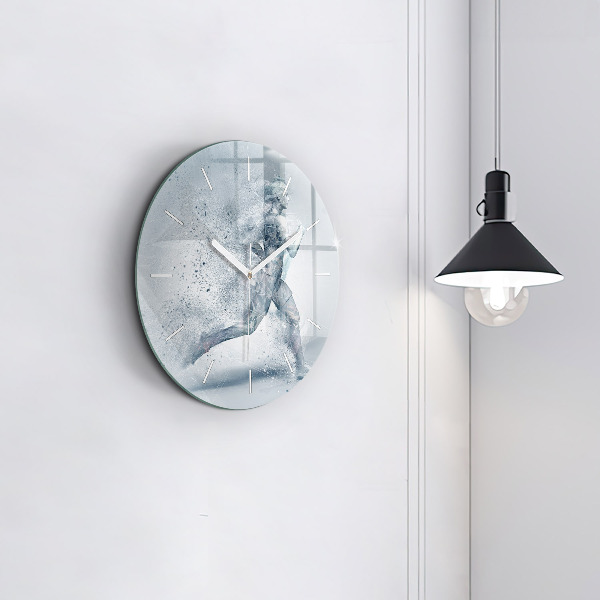 Kulaté skleněné hodiny s fotkou Běžící muž