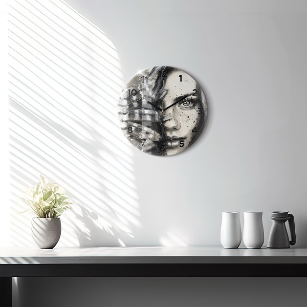 Kulaté skleněné hodiny s fotkou Malovaný portrét