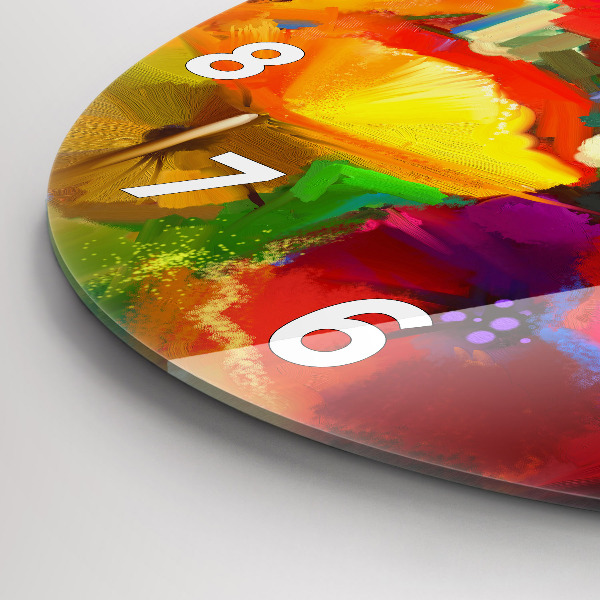 Kulaté skleněné hodiny s fotkou Barevné máky