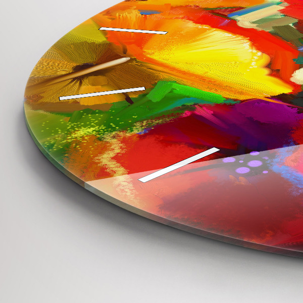 Kulaté skleněné hodiny s fotkou Barevné máky