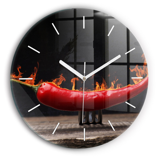 Kulaté skleněné hodiny s fotkou Pepřová paprika
