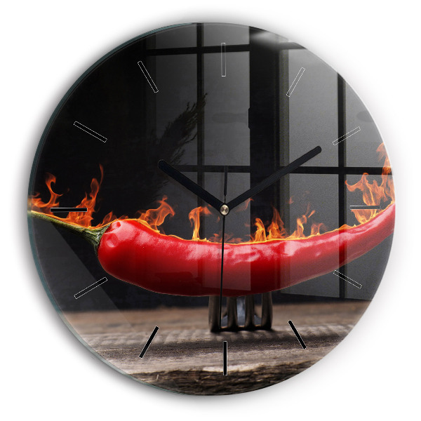 Kulaté skleněné hodiny s fotkou Pepřová paprika