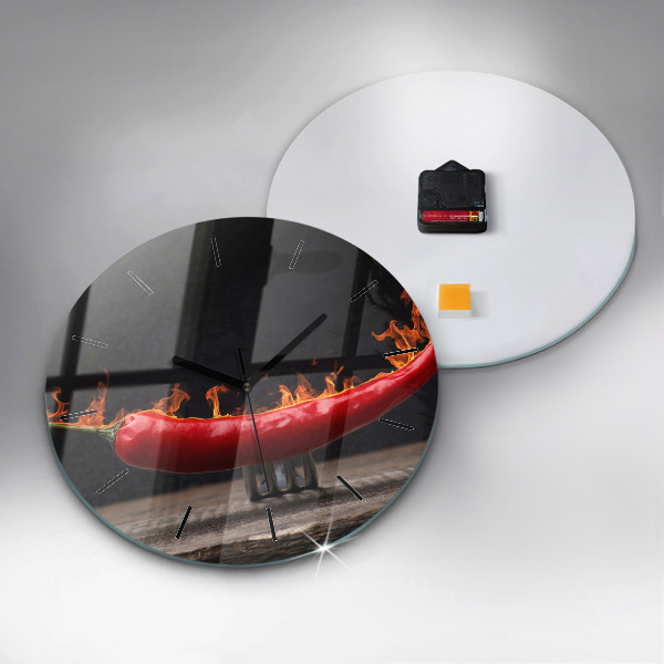 Kulaté skleněné hodiny s fotkou Pepřová paprika