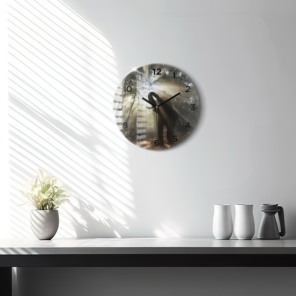 Kulaté skleněné hodiny s fotkou Slon v džungli