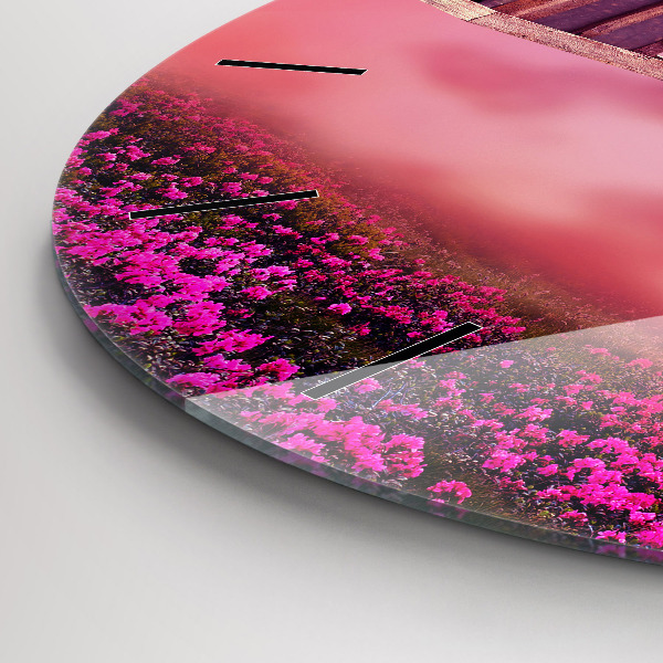 Kulaté skleněné hodiny s fotkou Ptačí budka