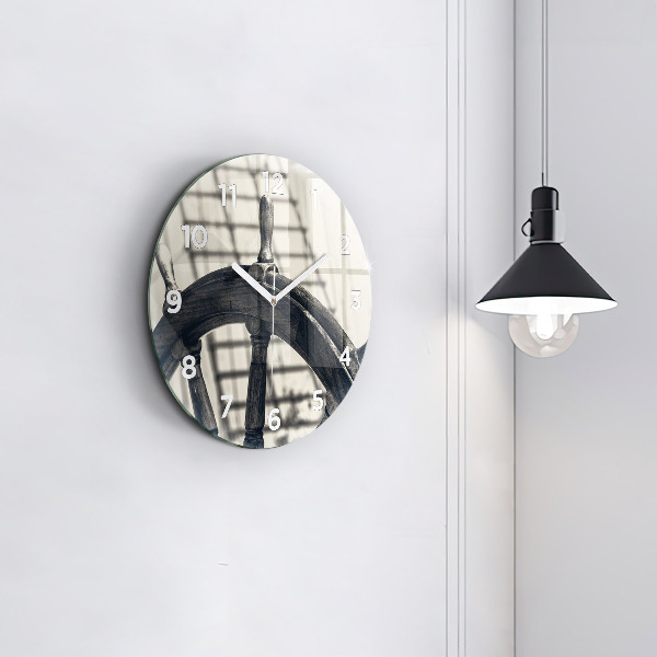 Kulaté skleněné hodiny s fotkou Starobylá loď