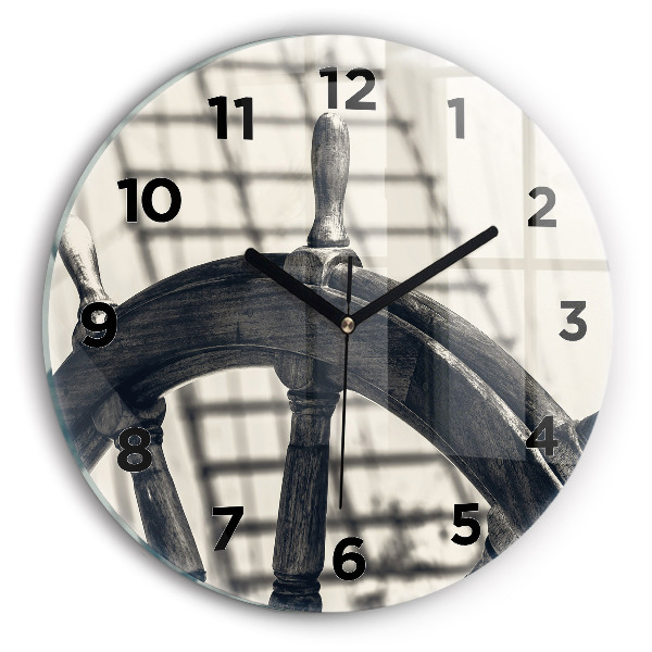 Kulaté skleněné hodiny s fotkou Starobylá loď